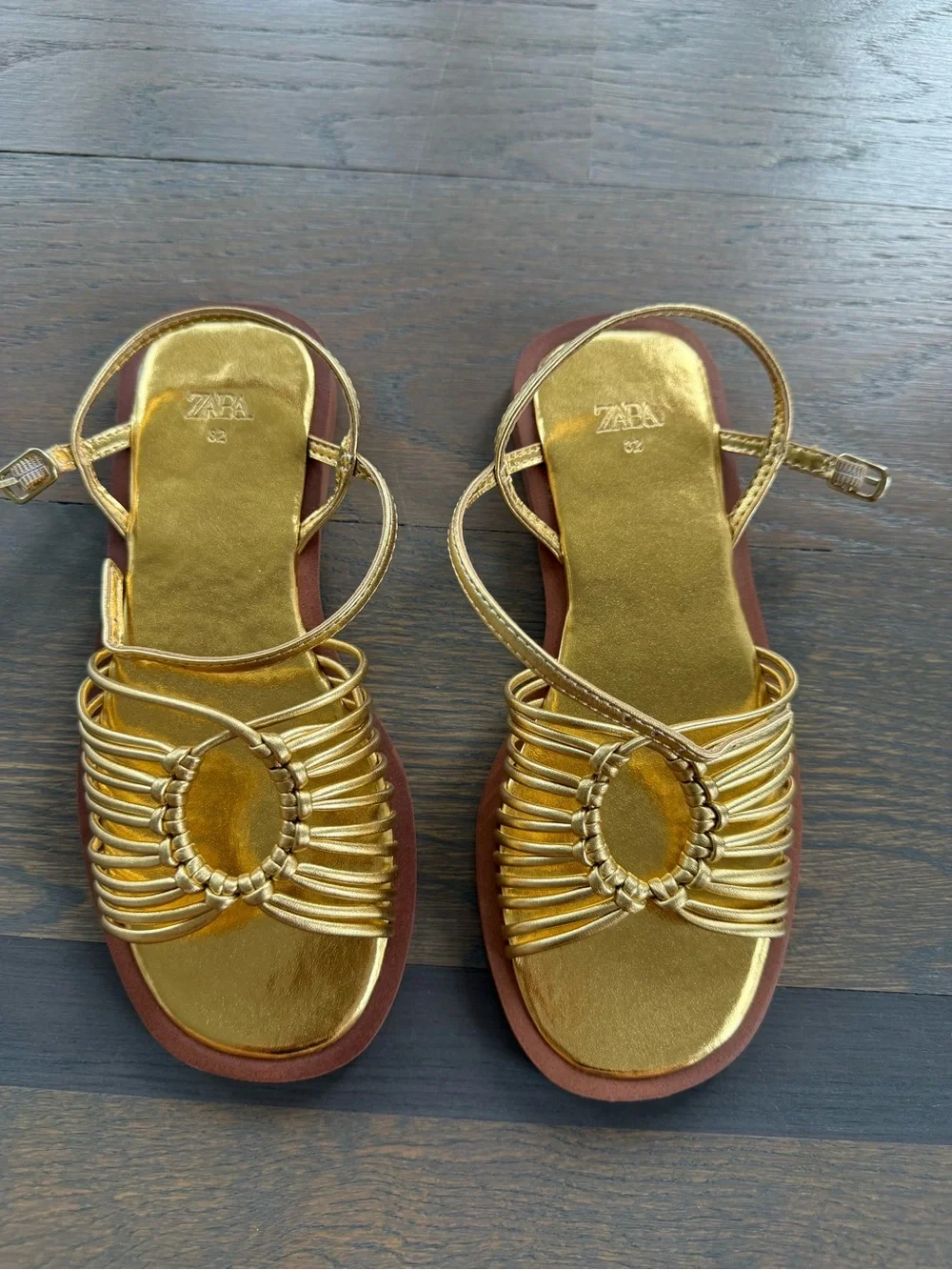 Zara Metallic Gold Strappy Kids Sandals